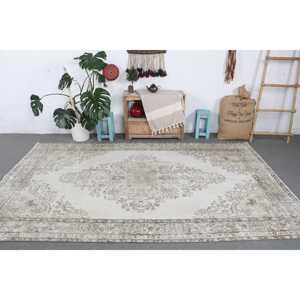 Alfombra Turca Vintage, Alfombra Grande de 5.7x9.4 pies, Alfombra de Lana con Puntos Blancos y Grises - Product Image 3