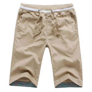 Venta al por mayor de pantalones cortos de algodón cómodos para hombre ligero XS/XS tallas cintura elástica botón decoración verano liso teñido lienzo - Product Image 2