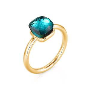 Anillo de aniversario Jeulia de oro de 10 quilates con topacio azul de Londres talla cojín solitario - Product Image 2
