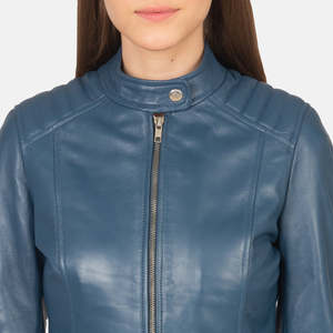 Autumn Stand-Up Collar Blue Leather <b>Biker</b> <b>Jacket</b> - Product Image 6