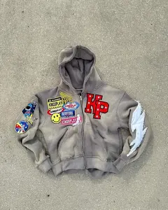 Moda Y2k Harajuku Retro chaqueta letra bordada cremallera sudadera Vintage hombres moda versátil Sudadera con capucha de gran tamaño - Product Image 2
