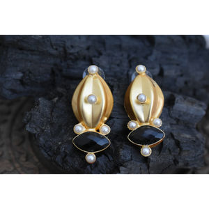 new designer latest fashion trending goldplated light <b>weight</b> stone stud <b>hoop</b> Brass Earrings for girls and women - Product Image 3