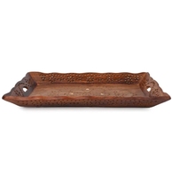 Plateau de sculpture jali en bois de Sesham avec incrustation de laiton Plateau de nourriture en bois rustique artisanat décoratif en bois pour la décoration de table