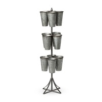 Jardinière de décoration de ferme avec 24 seaux à fleurs Jardinière en fer forgé à 3 niveaux Jardinière galvanisée avec support Fait à la main