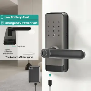 ล็อคประตูอัจฉริยะพร้อมมือจับ ลายนิ้วมือ และระบบเข้าแบบไร้กุญแจ ปุ่มกดดิจิตอล สำหรับประตูไม้ รองรับการจัดเก็บข้อมูลบนคลาวด์ - Product Image 2