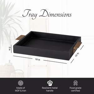 Wooden Serving <b>Tray</b> with Golden Handle Chic Black Server for Snacks Food & <b>Drinks</b> Serving <b>Tray</b> Available for Sell At Lower Price - Product Image 6