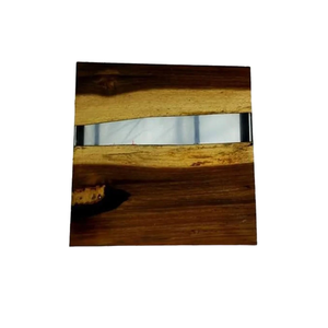 Table carrée en résine moderne de luxe, faite à la main, personnalisable, pour la salle à manger, plateau en bois d'acacia massif, design élégant de rivière, vaisselle - Product Image 1