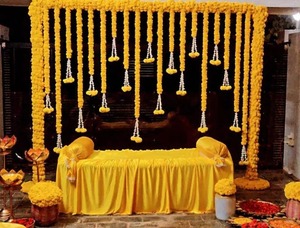 Marigold Haldi Set avec Lily pour Pole Décoration Guirlandes et couronnes de mariage pour Pooja Mehndi But décoratif - Product Image 4