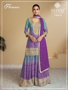 Gorges pakistanaises indiennes robe ethnique pour les femmes lourd Faux Georgette tissu vêtements de mariage Sharara costume - Product Image 3