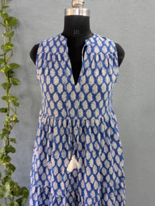 Camisón Largo de Verano para Mujer, de Algodón Puro, Ecológico, Lavable, con Cuello en V, Sin Mangas, Estampado Floral Bohemio, Estampado a Mano, Ligero - Product Image 2