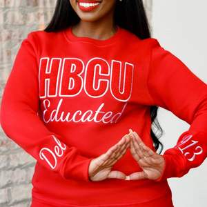 HBCU Delta Educado Chenille Sudadera de cuello redondo Premium Fleece Sorority Apparel Greek DST Red Pride Winter Top - Product Image 6