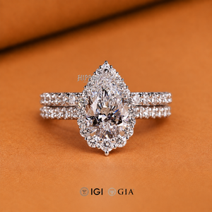 Bague en diamant en forme de goutte d'eau avec alliance, bague de fiançailles en diamant de laboratoire, ensemble de mariage en diamant, bague en diamant en forme de poire - Product Image 1
