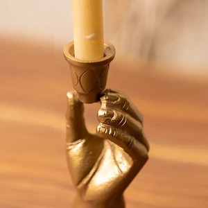 Modern Solid Brass Taper <b>Candlestick</b> Holders with Brass Finish Metal Table Wedding Centerpieces & Candle Jars - Product Image 3