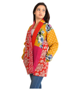 Chaqueta Acolchada Reversible Vintage Hecha a Mano para Mujer, Abrigo Largo de Algodón Floral con Cuello en V, Transpirable, Corto - Product Image 5