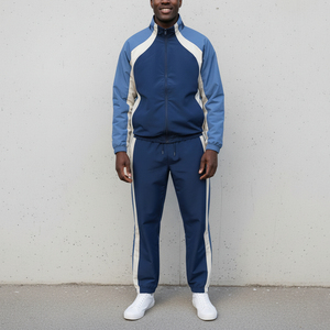 Chándales sólidos Vintage de algodón de alta calidad con logotipo personalizado para hombre, conjunto de chaqueta y pantalón con capucha cortavientos de dos tonos bordados - Product Image 4