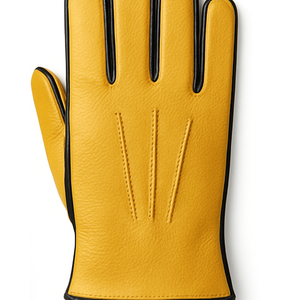 Gants en cuir jaunes élégants avec bordure noire, compatibles écran tactile, pour fêtes, doublure douce et chaude pour l'hiver – Vente en gros - Product Image 5