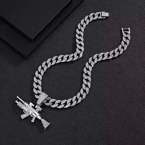 Pendentif pistolet en acier inoxydable plaqué argent et diamant Moissanite Style Hip Hop pour les fêtes Prix de gros - Product Image 4