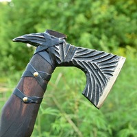 Tête de hache Tomahawk artisanale en acier à haute teneur en carbone, intégrale, style Viking, avec manche en bois de rose, 5 lames coupantes, 18 pouces de longueur totale - Cadeau