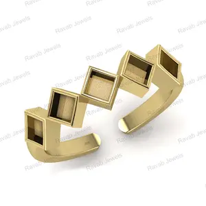 Best Selling Resin Breastmilk Jewelry Gift 4mm Square Bezel Women Adjustable Half Eternity 925 Sterling Silver Mounting Ring