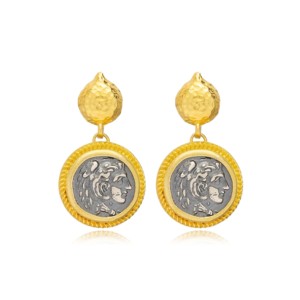Vintage Medallion Design Turkish Handmade 22K Gold Plated 925 <b>Sterling</b> <b>Silver</b> <b>Stud</b> Earrings-Trendy Wedding & Party Gift - Product Image 1