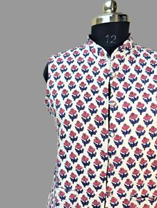 Sleeveless Block Print Jackets Indian Cotton Handmade Winter <b>Vest</b> Coat Bohemian Style Unisex Short Quilted Kantha Jacket - Product Image 3