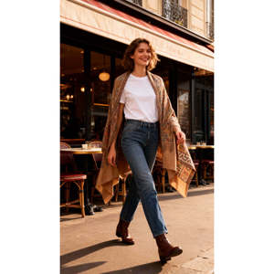 Écharpe en laine fine Les Stras avec bordure Heritage, couleur camel, légère et respirante, écharpe d'hiver de luxe - Product Image 2