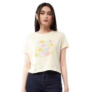 T-shirt court pour femme en molleton 100 % coton, fabriqué en usine, nouveau style, coupe classique, respirant, design estival - Product Image 1