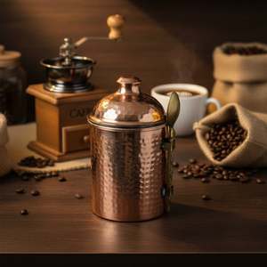 Hammered Copper Coffee Bean <b>Storage</b> <b>Container</b> with Convenient Spoon Included - Product Image 2