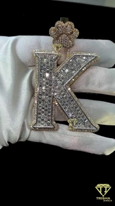 VVS Lab Grown Layered Letter "K" Pendant, Iced out Pendant Custom Letter 925 Sterling Silver Hip Hop Pendant - Product Image 4