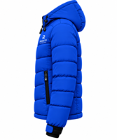 Blouson matelassé à capuche pour homme, épais et chaud, fermeture éclair sur le devant, bleu uni, coupe-vent, style streetwear hiver.