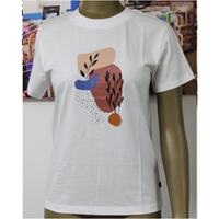 T-shirt décontracté pour femme 100 % coton à col rond et manches courtes, motif floral/uni, sérigraphie sur la poitrine, coupe classique