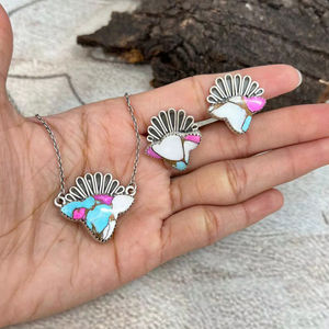 Fait à la main en argent Sterling barbe à papa Turquoise taureau collier Unique bijoux occidentaux pour les femmes tenue élégante - Product Image 1