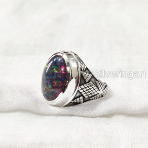 Anillo para hombre al por mayor piedra preciosa de ópalo negro Natural piedra natal de Octubre joyería de estilo otomano turco árabe anillo de Plata de Ley 925 - Product Image 4
