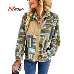 Chaqueta de Forro Polar con Estampado <span class=keywords><strong>Azteca</strong></span> Occidental de Manga Larga para Mujer, Ropa Transpirable con Bolsillos con Cremallera y Cierre de Botones, Fabricante de Tejidos - Product Image 3