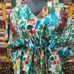 Caftán de algodón blanco de talla grande personalizado, chaqueta pareo extragrande con estampado floral de verano, traje de baño cómodo para la playa - Product Image 1