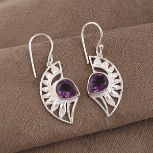 Boucles d'oreilles pendantes Bohème en argent sterling 925 pour femme, serties d'améthyste, motif géométrique, pour usage quotidien - Product Image 3