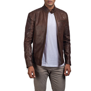 Veste en cuir pour homme, nouvelle mode 2025, poches sur la poitrine, veste en cuir marron pour homme, fermeture éclair, taille plus, veste pour homme - Product Image 1