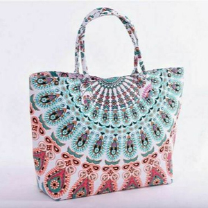 Tapiz de algodón hecho a mano indio Mandala Hobo Tote Bag para niñas Bolsos de compras de verano de moda con forro de lona y Asa - Product Image 1