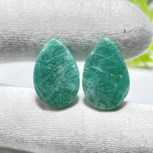 Venta al por mayor 100% Natural amazonita par de pendientes verde piedra preciosa cabujón forma de pera alto suave pulido piedras preciosas sueltas OEM - Product Image 4