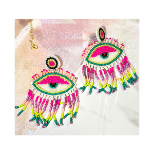 La mejor oferta en pendientes de aro de cuentas coloridos de alta calidad para mujeres para fiestas y festivales - Product Image 3