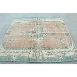 Alfombra Vintage Ecológica de Patchwork de 5.9x6.2 pies, Azul, Lana Marroquí Turca con Base de Látex - Product Image 2