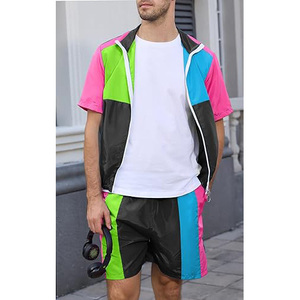 2025 broderie personnalisée hommes haute qualité Nylon Jogging costume respirant cordon deux pièces court coupe-vent à capuche grande taille - Product Image 3