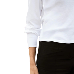 Maglietta Bianca a Maniche Lunghe da Donna con Polsini a Costine 100% Cotone Organico di Lusso Pre-Ristretto Certificato GOTS Morbida Premium Vestibilità Classica - Product Image 6