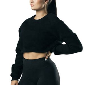 Four-Way Stretch Mujeres Active Wear Fleece Crop Hoodie Factory Chin - Product Image 6
