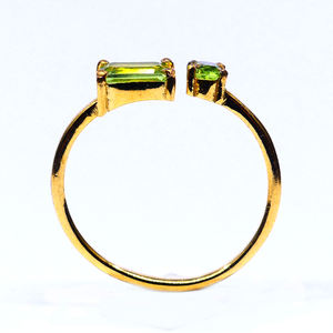 Traditional 925 Sterling <b>Silver</b> Gold Plated Peridot Gemstone <b>Wedding</b> Wear Adjustable Two Stone <b>Ring</b> - Product Image 3