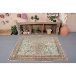 Alfombra Turca Vintage Beige Marrón 4,2x5,6 pies Lana Hecha a Mano Área Grande Patchwork Diseño Rectangular Pasillo Patrón Látex para Habitaciones - Product Image 4