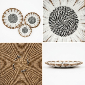 Ensemble de paniers en macramé en plastique recyclé à base de peau de banane naturelle, décoration murale tournesol, plateau rond peu profond, pour une mise en scène artistique pure et une décoration d'intérieur artisanale - Product Image 3