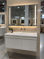 Rak Dinding Kamar Mandi Modern dengan Kabinet Kayu Solid, Wastafel Keramik, Cermin Pintar 800/900/1000mm Siap Kirim