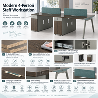 Bureau modulaire moderne pour 4 personnes avec cloisons en tissu, armoires de rangement et tiroirs verrouillables pour les espaces de travail d'équipe en entreprise