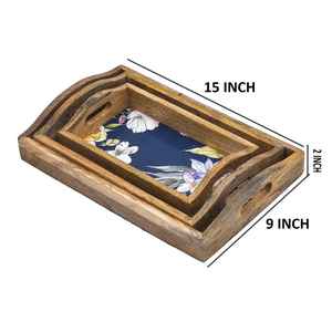 ถาดเสิร์ฟไม้ทำมือหรูหราพร้อมที่จับโค้งและพิมพ์ลาย phool สำหรับตกแต่ง - Product Image 5